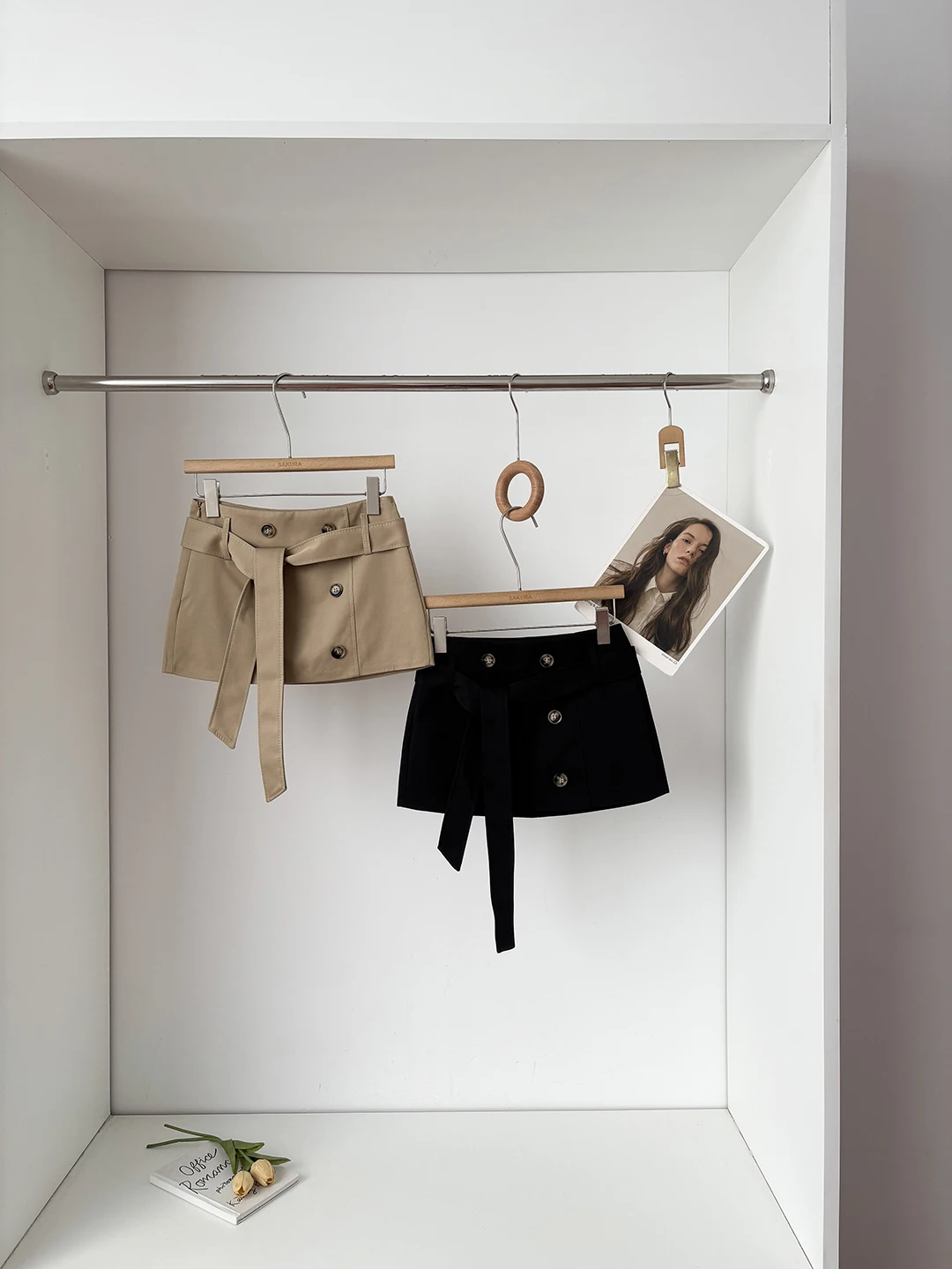 Summer 2026 Retro Korean Style A-Line  Skirt Low Waist Belted Women's Double Buttoned Slimming Khaki Short Skirt