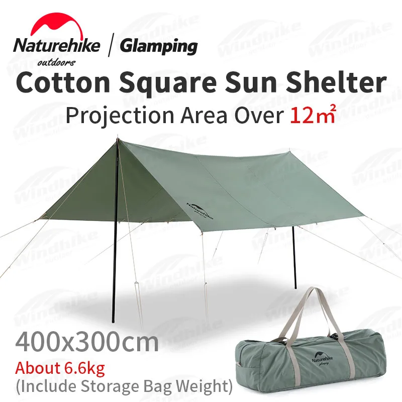 Naturehike 2023New-NOUN 12㎡ Square Sun Shelter Cotton Waterproof Fabric Outdoor Travel Sunshade 6-8persons Canopy With Tent Pole