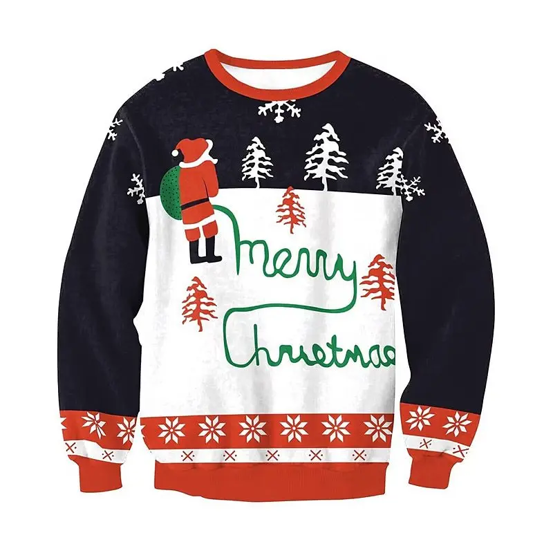 3d Printed Ugly Santa Claus Pullover Casual Sweatshirt Christmas Crew Neck Sweatshirt Christmas Party Cosplay Stage Performance