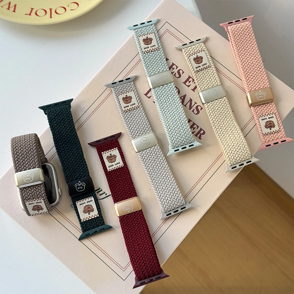 حزام حلقة من النايلون المضفر لساعة أبل 46 مللي متر 45 مللي متر 44 42 مللي متر 41 مللي متر 40 49 مللي متر سوار بإبزيم مغناطيسي Iwatch 10 9 8 7 6 5 Ultra
