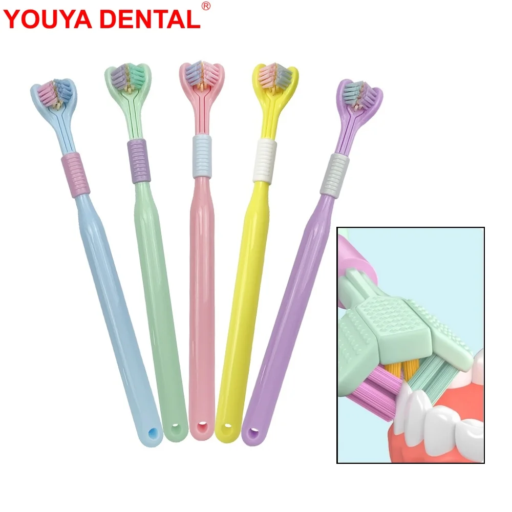 2pcs Three Sided Toothbrush For Adults 3D Toothbrushes Ultra Fine Soft Bristle Tooth Brush Tongue Scraper Teeth Deep Cleaning