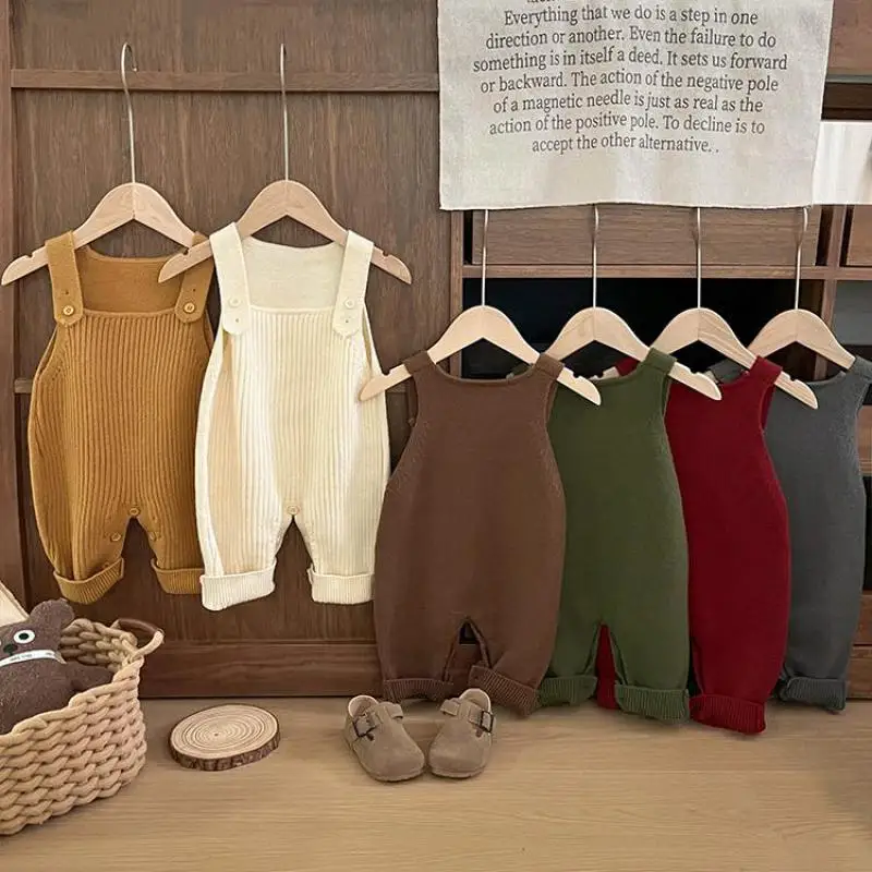 

2025 Autumn New Baby Girl Sleeveless Knit Romper Toddler Knitted Overalls For Boys Girls Kids Jumpsuit Cute Infant Clothes