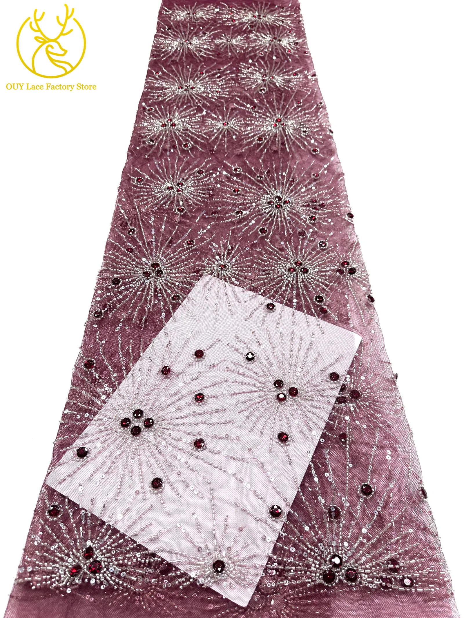 Neues Design Französische Edelstein-Spitzenstoffe 5 Meter Nigerianische Perlen-Pailletten-Spitze Afrikanischer Spitzenstoff für Hochzeitskleider – Detail 22