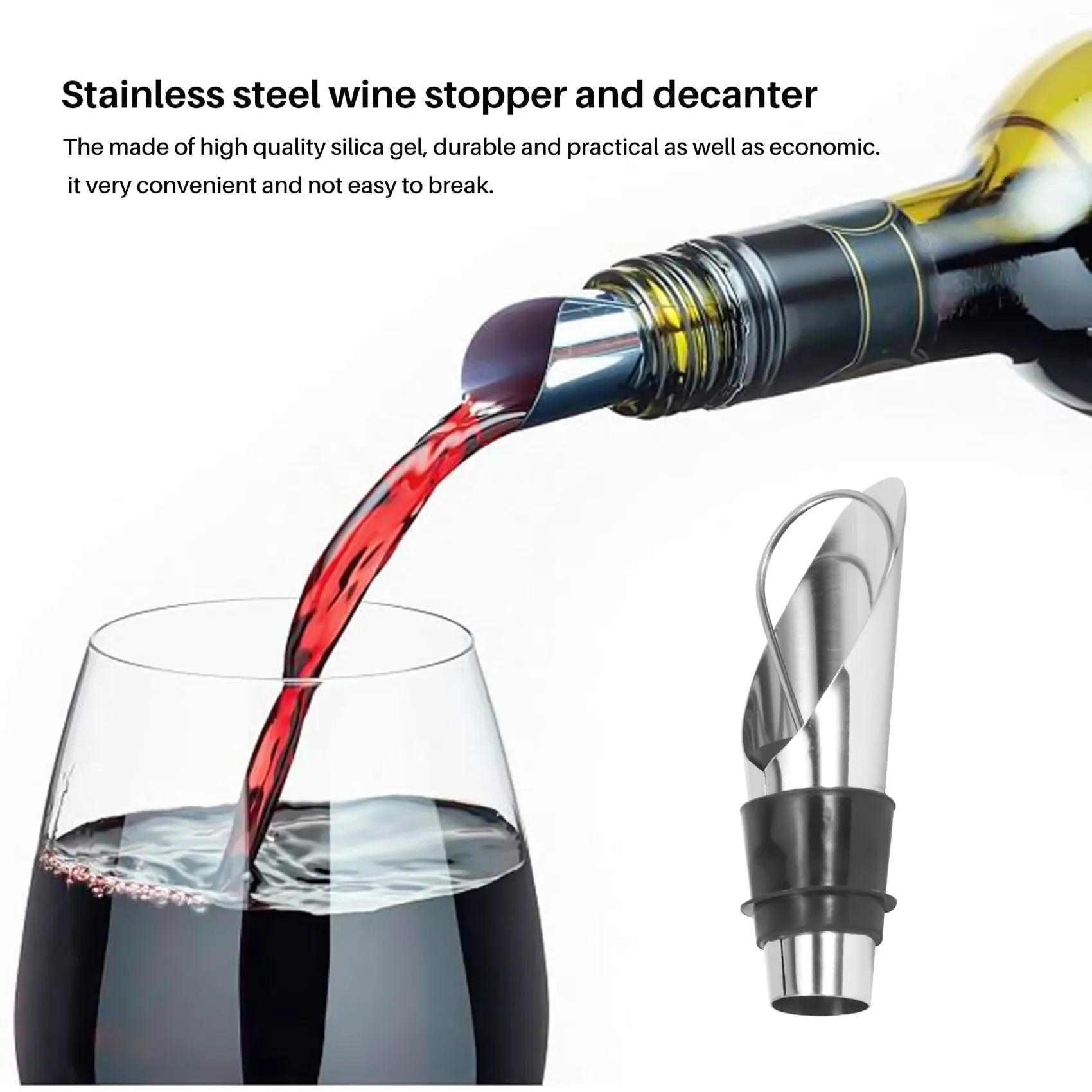 ABEZ Stainless Steel Wine Stopper Pourer Metal Wine Pouring Drain Bar Home Wine Set Wine Stopper Champagne Stopper