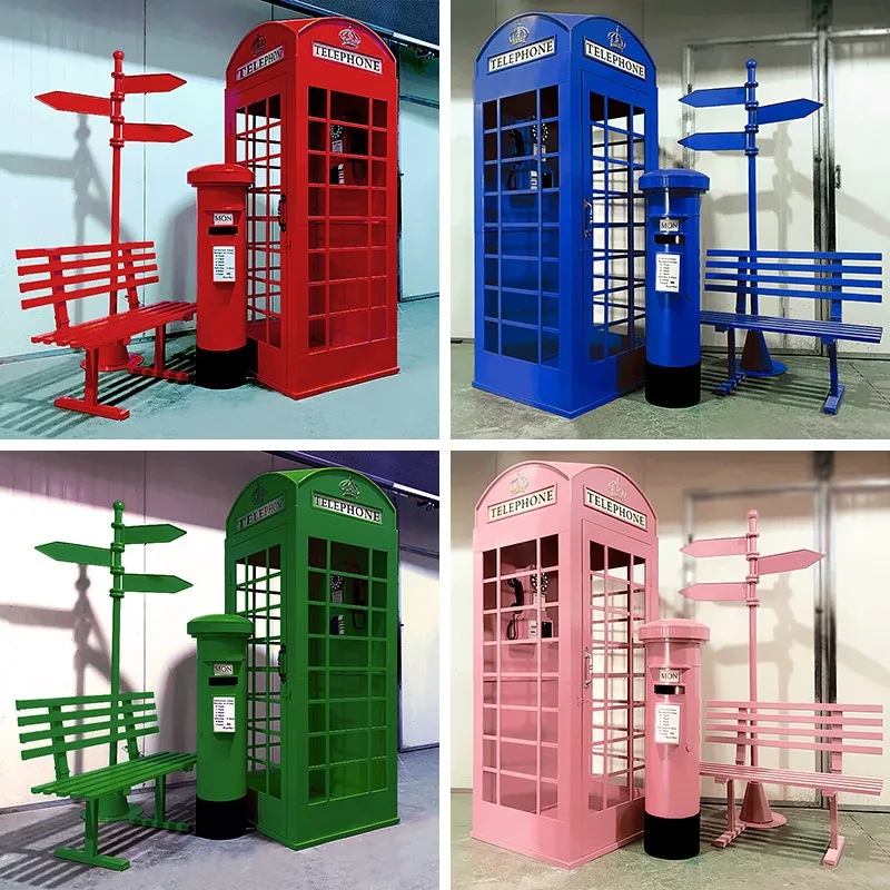 Retro wrought iron phone booth, mailbox, road sign, venue arrangement, shooting prop model, Internet celebrity decoration orname