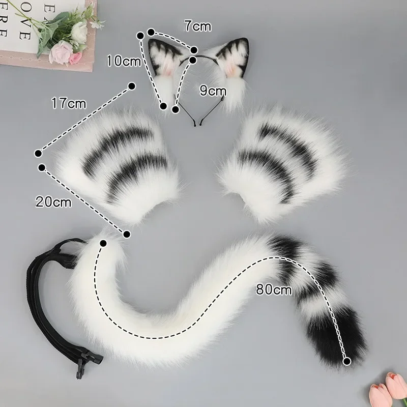 Luvas de pelúcia Cat Ear and Tail Paws Set para meninas, orelha de animal Headband, acessórios para Lolita Anime Party Costume, adereços artesanais, novo