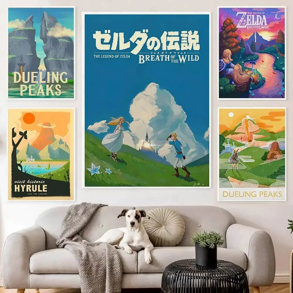 Pintura en lienzo de pueblo Zelda, póster de paisaje de Anime de viaje, impresión Hyrule, imagen de pared de aliento salvaje, decoración moderna para el hogar para sala de estar
