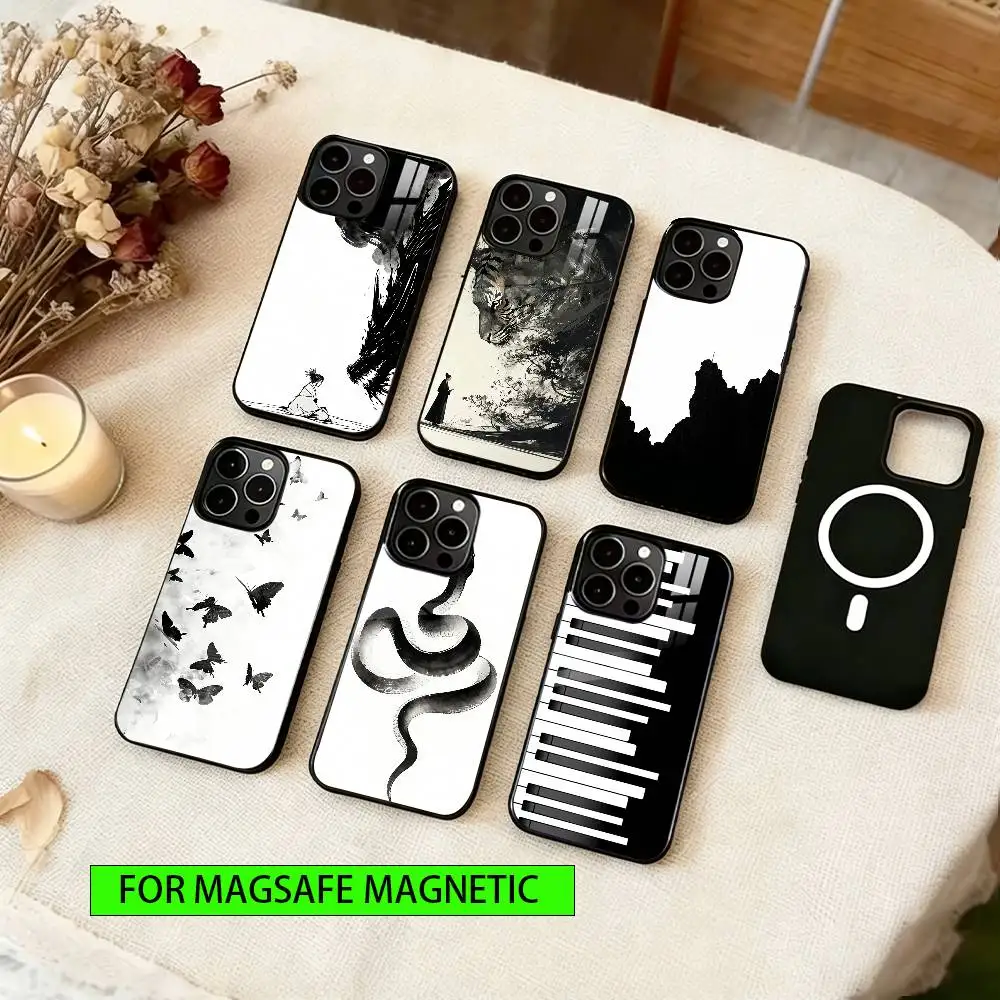 

Минималистичный чехол для телефона с чернильным принтом для iPhone 17, 16, 15, 14, 13, 12, 11 Plus, Pro, магнитный, с поддержкой беспроводной зарядки MagSafe