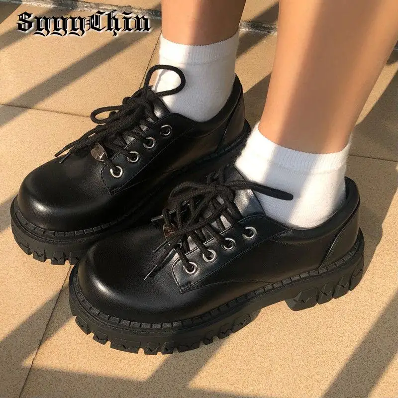 New Women Pumps Derby Oxfords Loafers Chunky Heel Platform Ladies Shoes Female Fashion Casual Retro Black College Daily Footwear