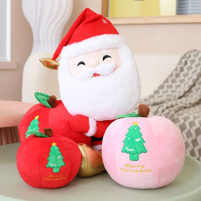 

Kawaii Santa Claus Carrying Apples Plush Toys Cute Stuffed Soft Apple Doll Throw Pillow High Quality Christmas Party Decor Gifts