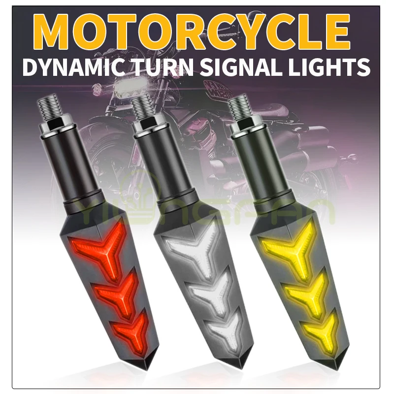 2Pcs Universal Motorcycle 12 LED Turn Signal Lamp Blinker Sequential Flowing Water Flash Indicator Lights Amber Running Lighter