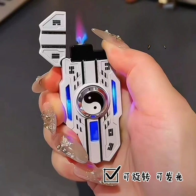 Trendy Toy Mecha Can Rotate Luminous Windproof Red Flame Fingertip Decompression Gyro Lighter, Give Your Boyfriend A Gift
