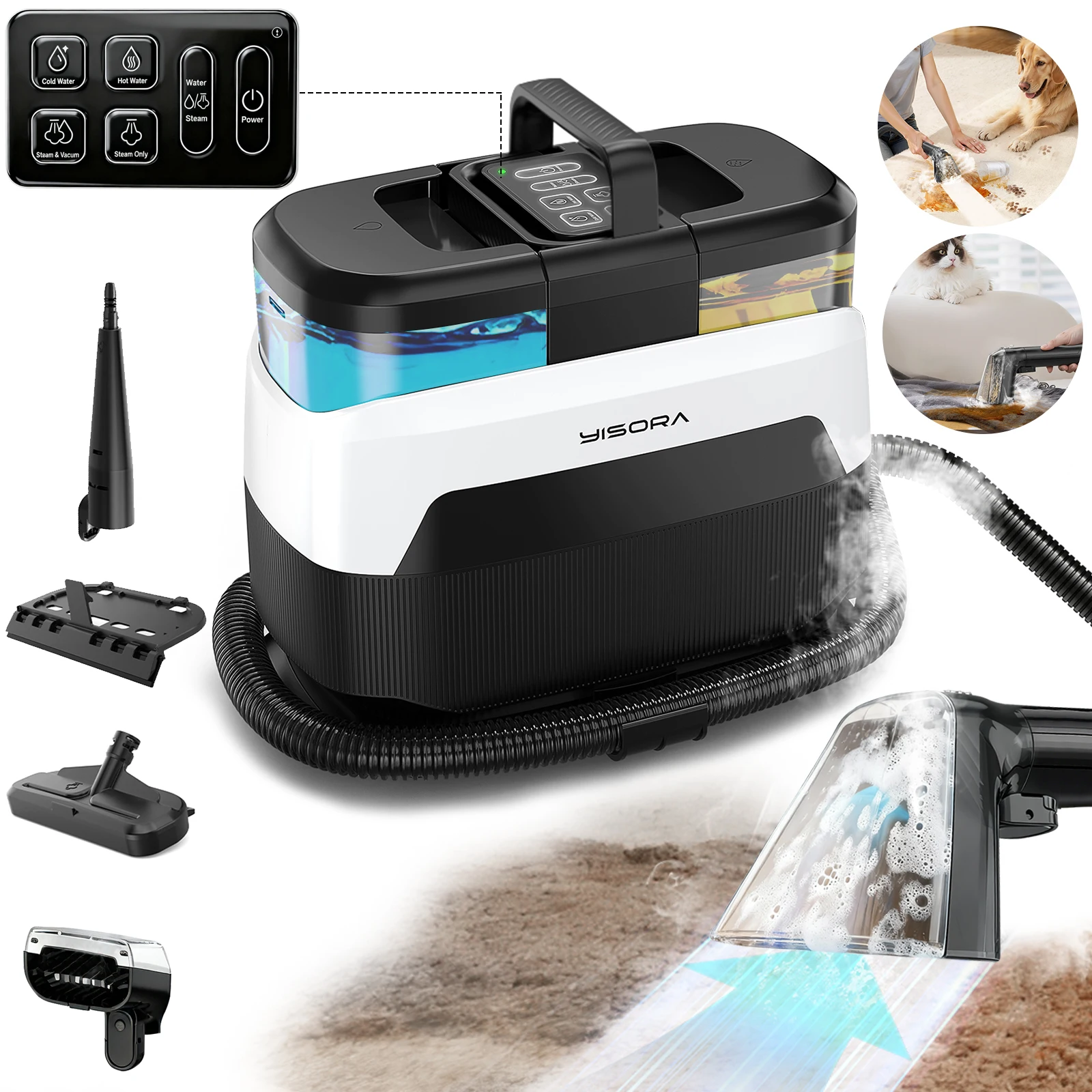 Grenintol-Yisora W08 Tragbarer Teppichreiniger 1650W 4-in-1 Dampf-Polsterreiniger 35000Pa, Sprüh-Extraktions-Staubsauger für Sofa, Matratze, Auto, Tierflecken