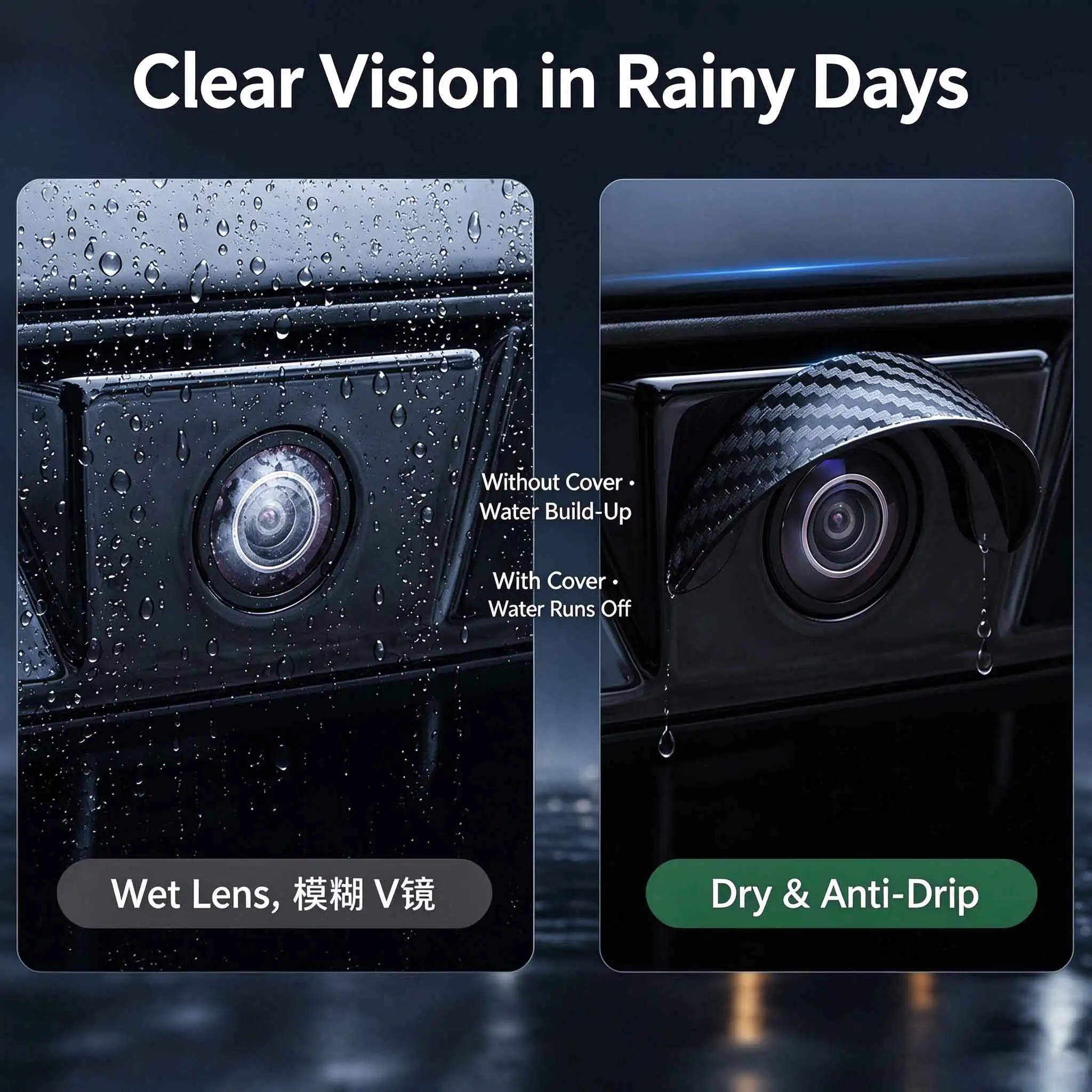 Car Rear Camera Rain Visor Carbon Fiber Rainproof Anti Glare Cover Backup Camera Sun Shield Protective Hood For Car Reversing Ca