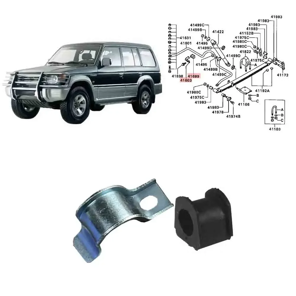 

4 Pieces Kit Rear Stabilizer Bar Bracket with Rubber for Pajero V30 V40 Stabilizer Sleeve for Pajero Sport K90 MB176223 MB338595