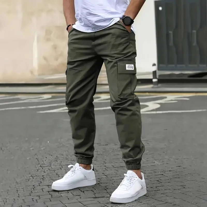 Harajuku السراويل البضائع الرجال الشارع الشهير الرباط جيب السراويل الأمريكية الرجعية فضفاضة تناسب السراويل الطويلة عارضة في الهواء الطلق موضة جديدة