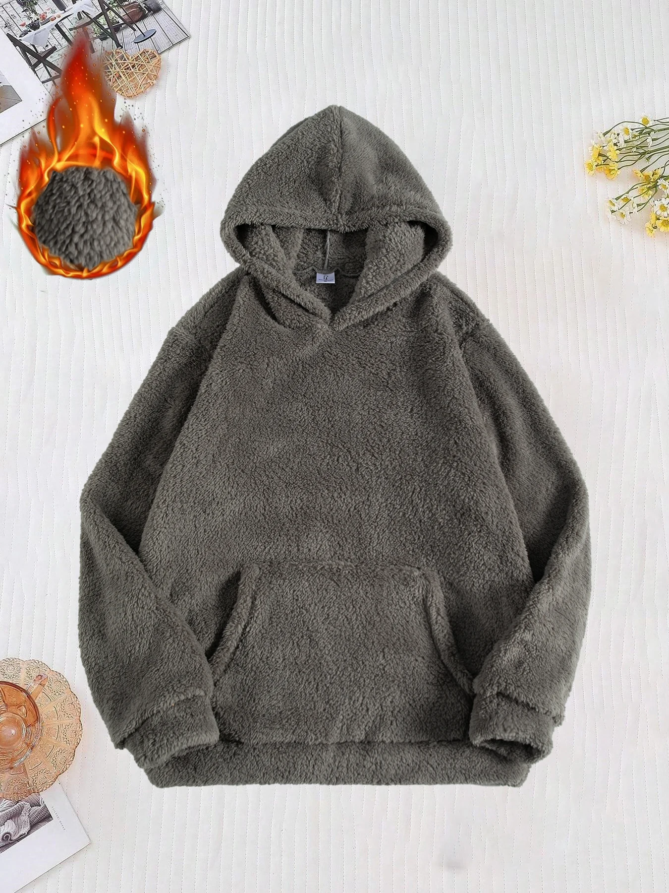 طقم هوديي مبطن بالصوف للرجال للخريف والشتاء وسراويل كاجوال مكون من قطعتين مجموعة ملابس دافئة ومريحة #2