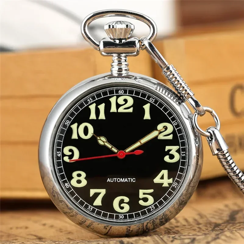 Antique Luminous Arabic Roman Numerals Unisex Mechanical Hand Winding Pocket Watch Pendant Clock with Fob Chain Timepiece Gift