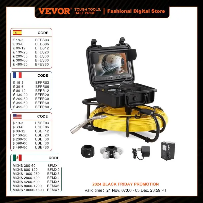 VEVOR Sewer Camera 9 inch Screen Pipeline Inspection Camera with DVR IP68 Waterproof Industrial Borescope for Sewer Drain Pipe