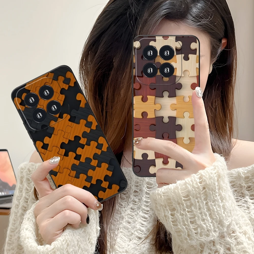 Puzzle Pretty Fashion Mobile Cell Phone Case for Xiaomi 14 13 12 11 10 9 T Ultra Lite Pro S SE X 5G Black Soft Phone Cover Shell