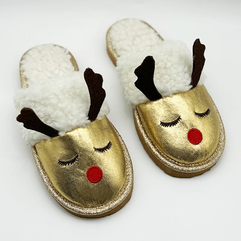 Highland Cow Christmas Elk Plush Slippers Women Winter Golden Reindeer Animals Fluffy Slipper Indoor Couples Shoes