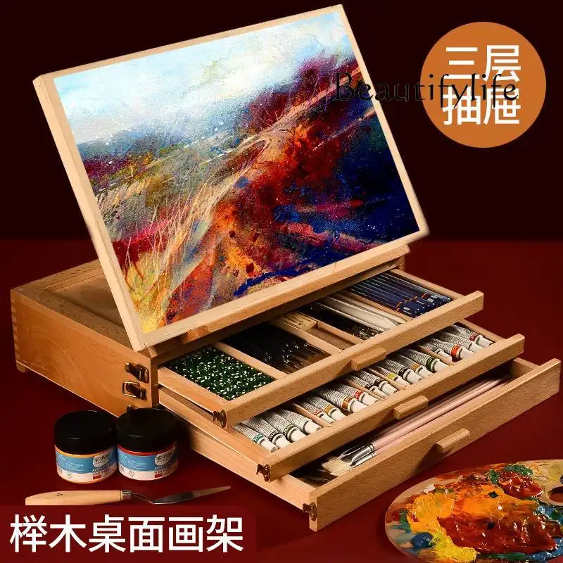 Desktop easel, special oil easel for art students, foldable bracket type wooden display