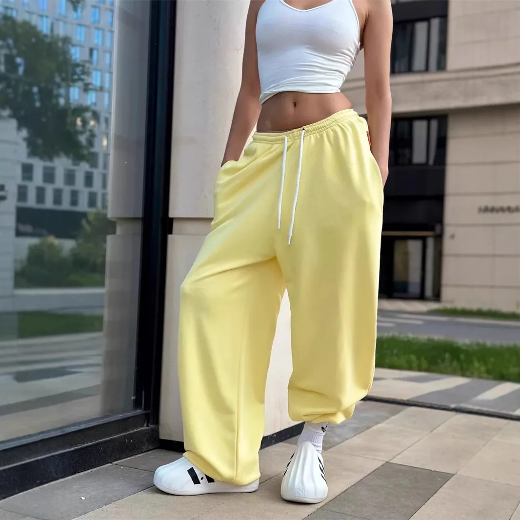 2025 Autumn New Casual Women's Street Style Strap up Pants y2k Loose Fashion Waist Wide Leg Pants for Women