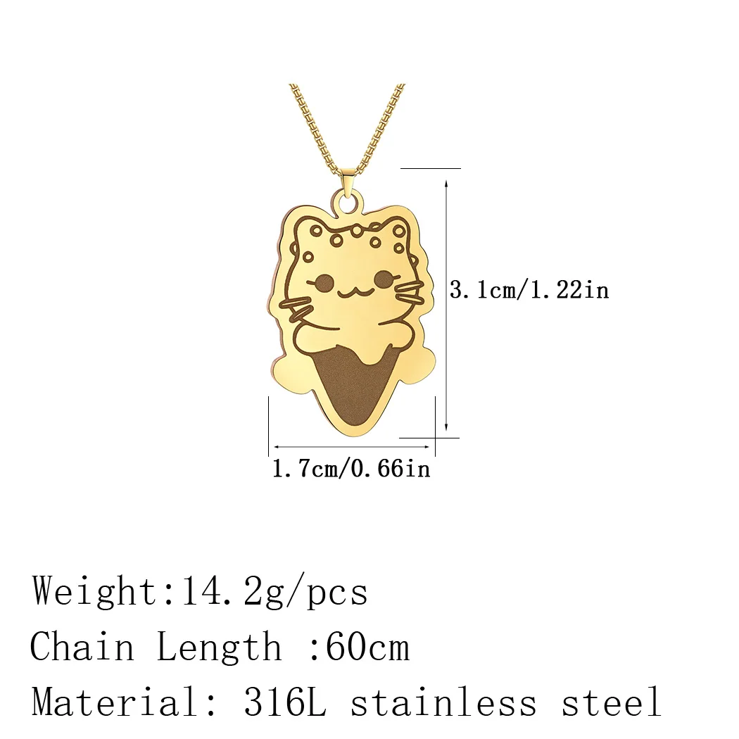 Kinitial Yummy Ice Cream Cone Cat With Sprinkles Children Necklace Women Stainless Steel Lovely Animal Sweet Pendant Necklace