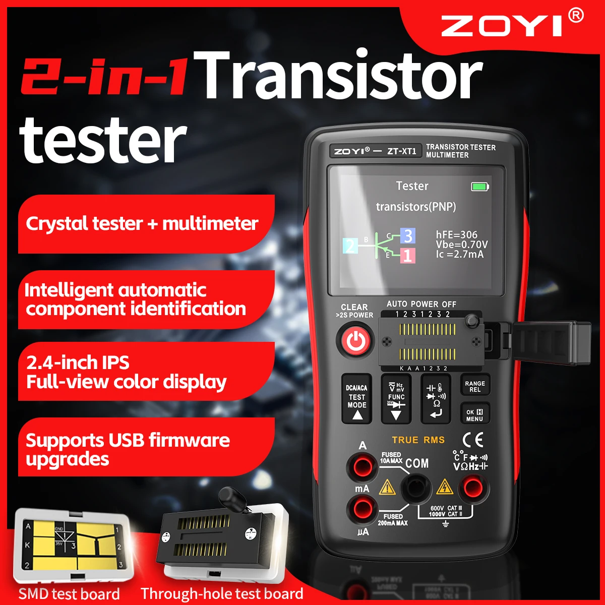 

ZT-XT1 2-in-1 High-Precision Digital Multimeter Transistor Tester