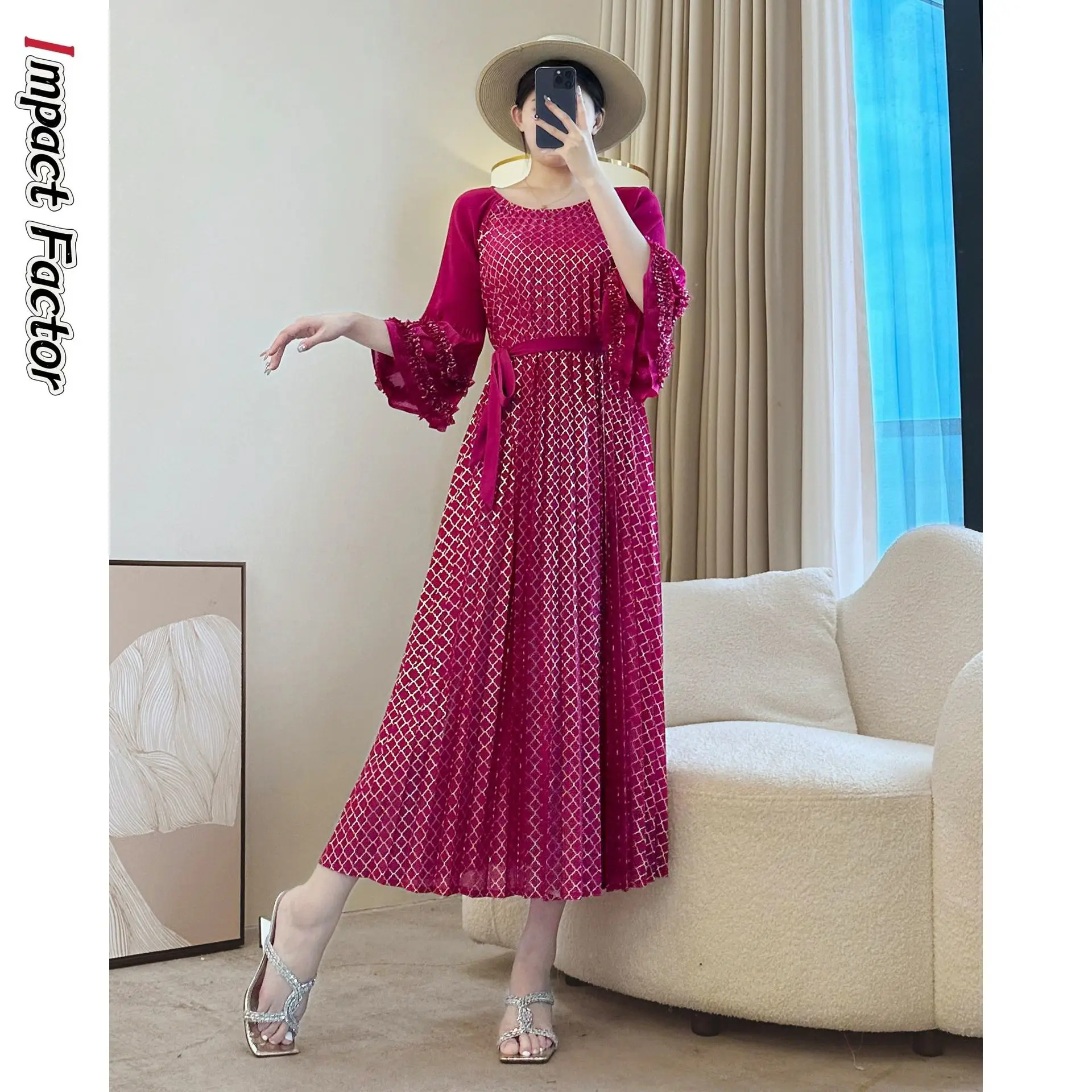 miyake-temperament-rose-robe-rouge-ete-mere-haut-sens-robe-longue-plissee-jupe-plissee-ample-femmes-nouveau
