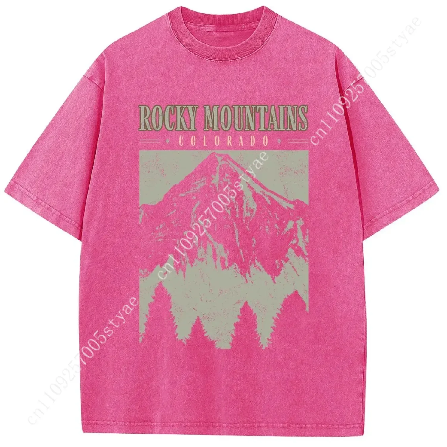 Holafish Oversize Acid Wash Vintage Mountain Pattern T-Shirt Heavyweight Cotton Streetwear Graphic Vintage Tees Menswear Crewnec