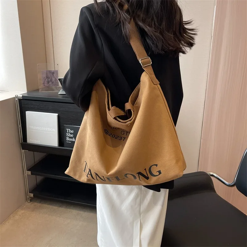 

Универсальная новая текстурированная холщовая сумка через плечо большой вместимости — пригородная сумка-ведро ручной работы для студентов