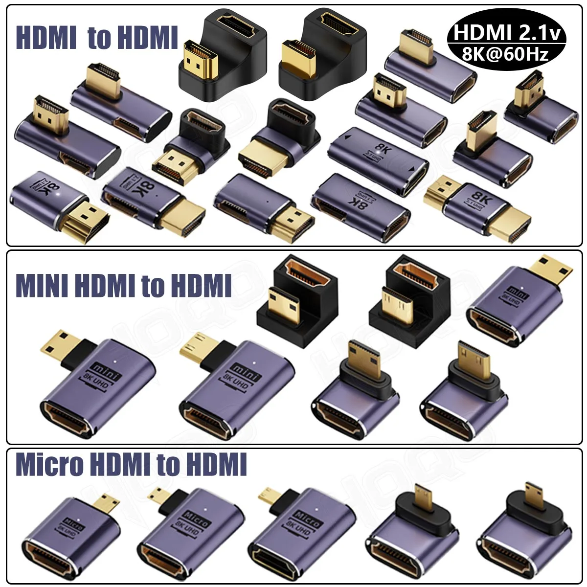 2 stuks HDMI-adapter, gebogen, 8 K, 2.1 U-vorm mannelijk naar 2 stuks HDMI-adapter, gebogen, 8 K, 2.1 U-vorm mannelijk naar