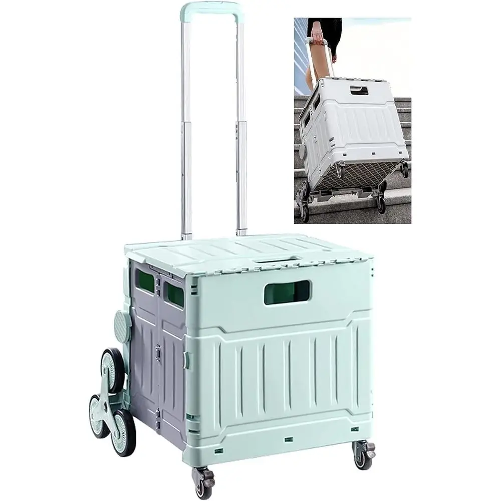 

Collapsible Wheeled Shopping Cart with Adjustable Handle for Outdoor and Camping Use (Gray+Green, 8 Wheels)