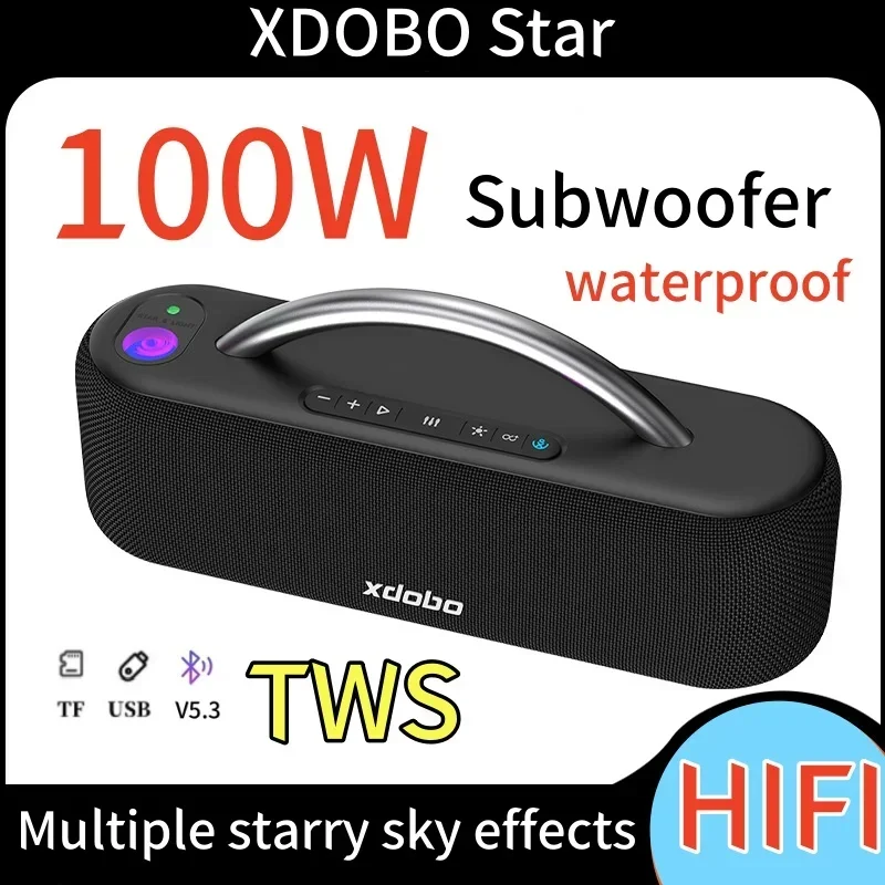 

100W High Power Bluetooth Speaker Outdoor Portable Waterproof Subwoofer Dazzling Starry Night Projection Lamp 3D Surround Sound