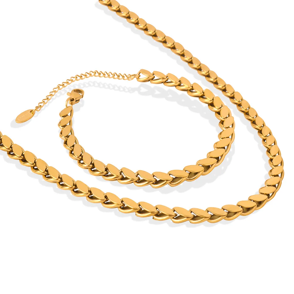 Luxury Women's Colorful Chain Necklace Stainless Steel Gold Plated Bracelet Jewelry Set Simple Hip Hop Accessories Wholesale