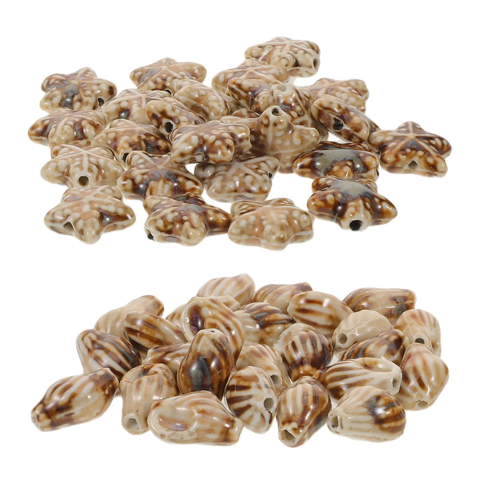 

50Pcs Handmade Porcelain Ceramic Beads Large Hole Conch Sea Star Shape Ocean Themed Colorful Spacer Beads for DIY Jewelry Making