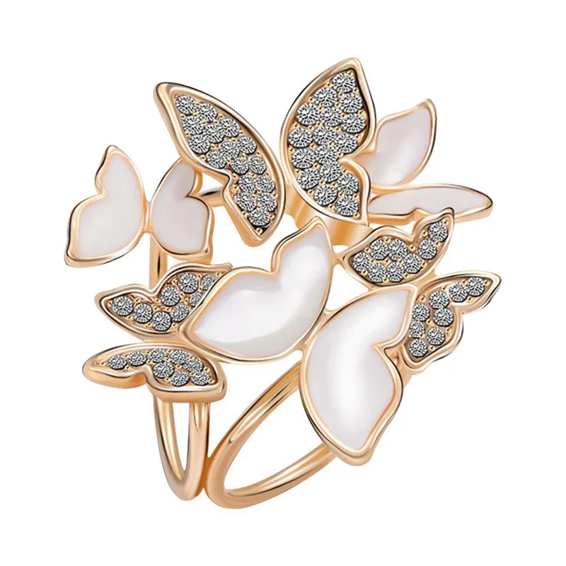 Elegant 3 Rings Butterfly Scarf Ring Silk Scarf Buckle Clip(Gold)