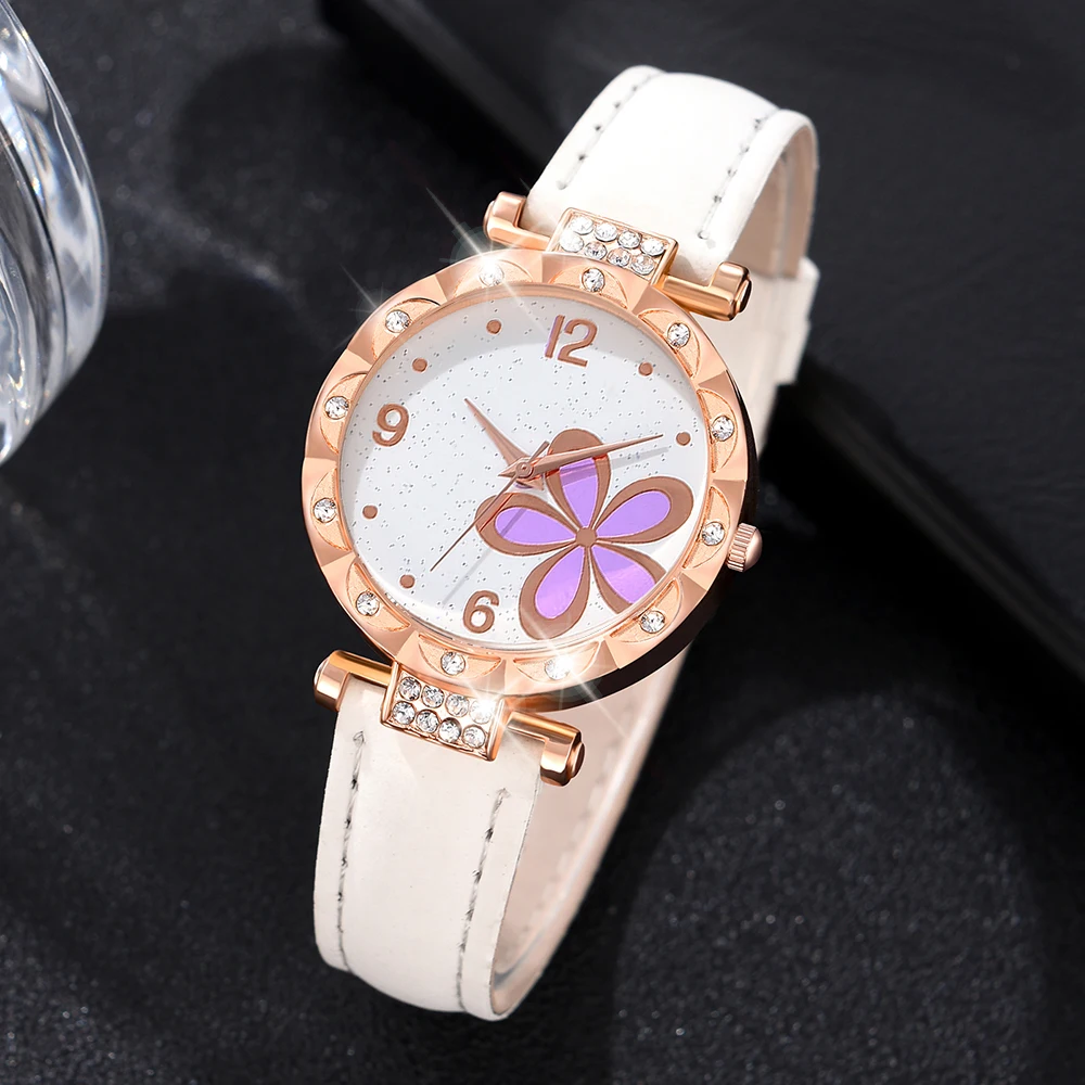 5PCS/Set Geneva Women Watch Heart Pearls Jewelry Set Casual Silicone Band Female Quartz Wrist Watch