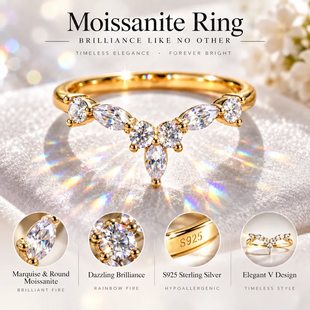 Marquise-Ring mit GRA-Zertifikat, S925 Sterling Silber Moissanit-Ring, D VVS1 3EX Schliff, Funkelnder Moissanit-Bandring, Hochzeits- und Partygeschenk – Detail 7