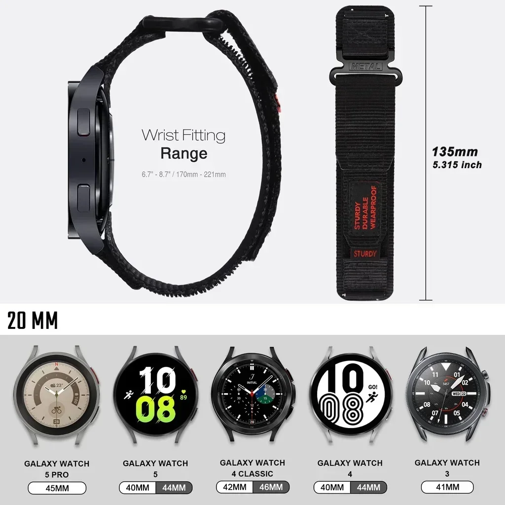 22 mm 20 mm Tactics Sportarmband für Samsung Galaxy Watch 6 5 4 40 mm 44 mm Band 6 Classic 47 43 mm Nylon-Loop-Armband Active Gear S3