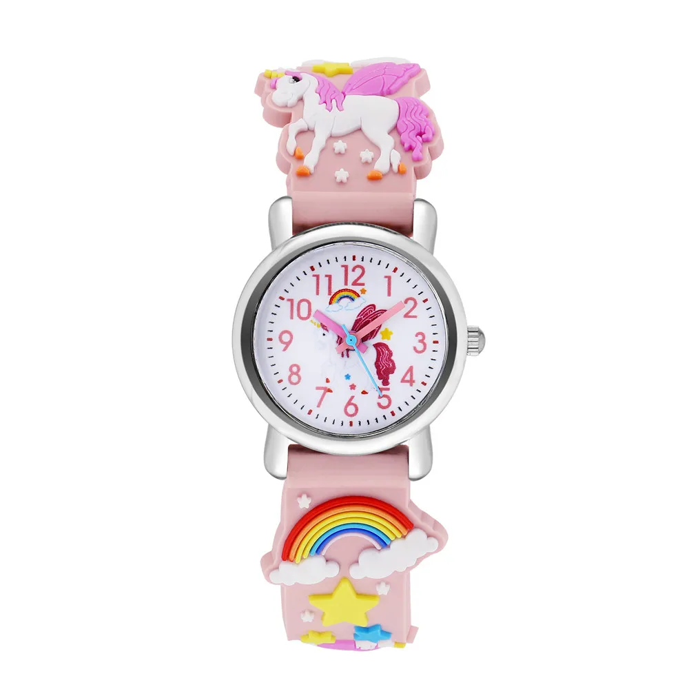 Cute candy color silicone strap unicorn pattern quartz Children\'s cartoon watch