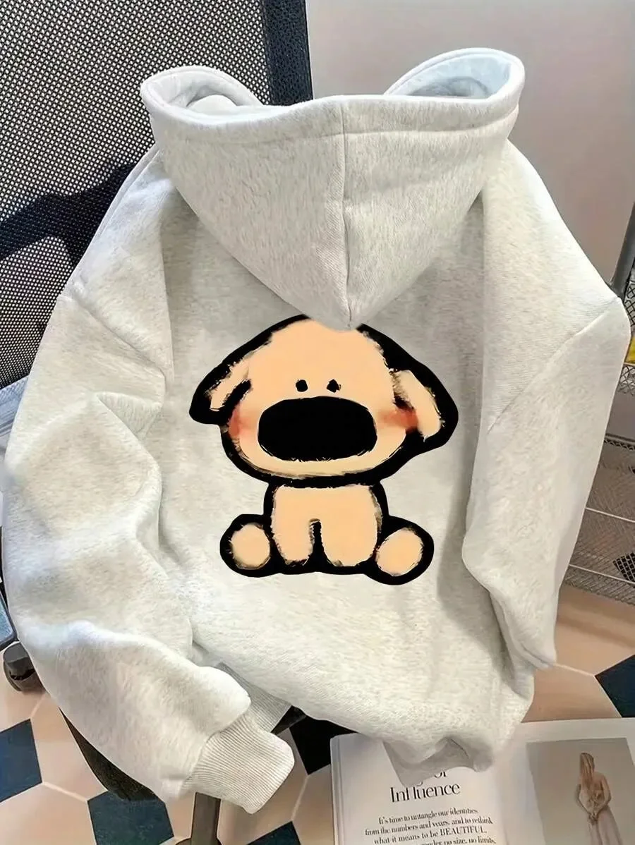 

Cotton Hoodie with Adorable Puppy Graphic for Dog Lovers Forward Cotton Hoodie Showcasing Charming Puppy Design