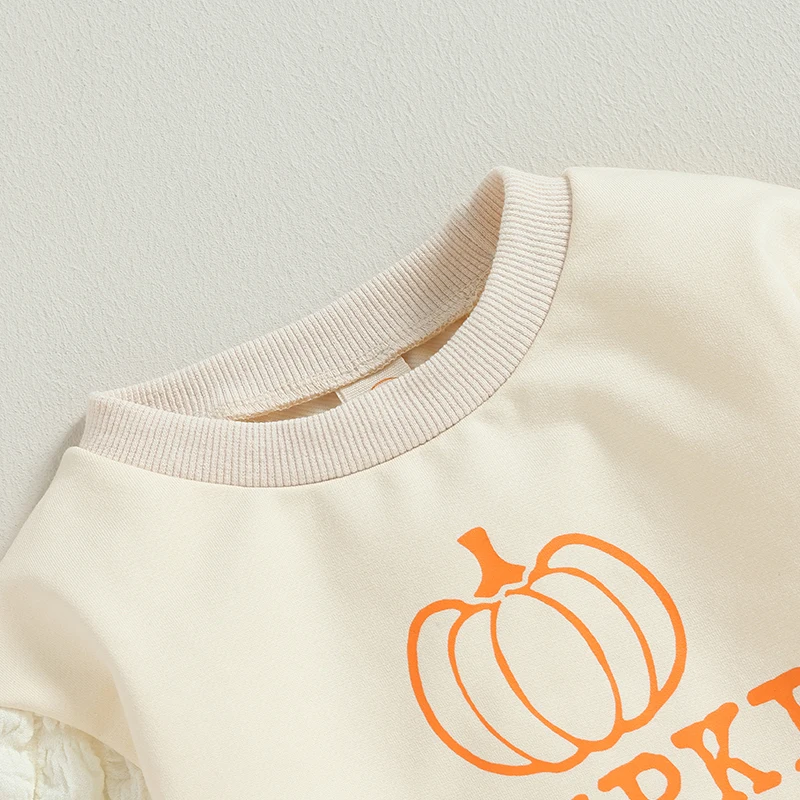 

Toddler Girl Halloween Clothes Long Sleeve Letter Print Tops Cartoon Pumpkin Print Flare Pants Set Fall Outfit