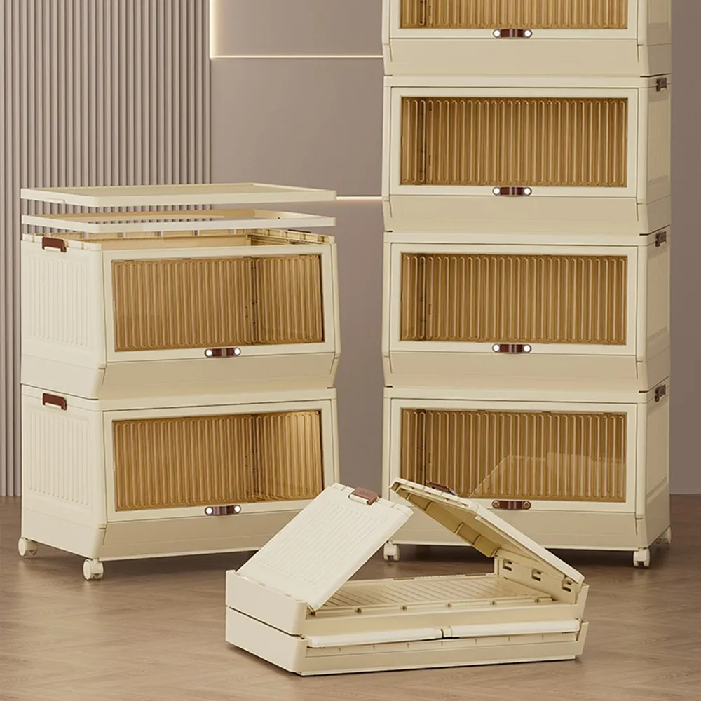 뚜껑이 달린 1/3 레이어 보관함, 바퀴가 달린 접이식 보관 용기, 옷장용 옷장 정리함