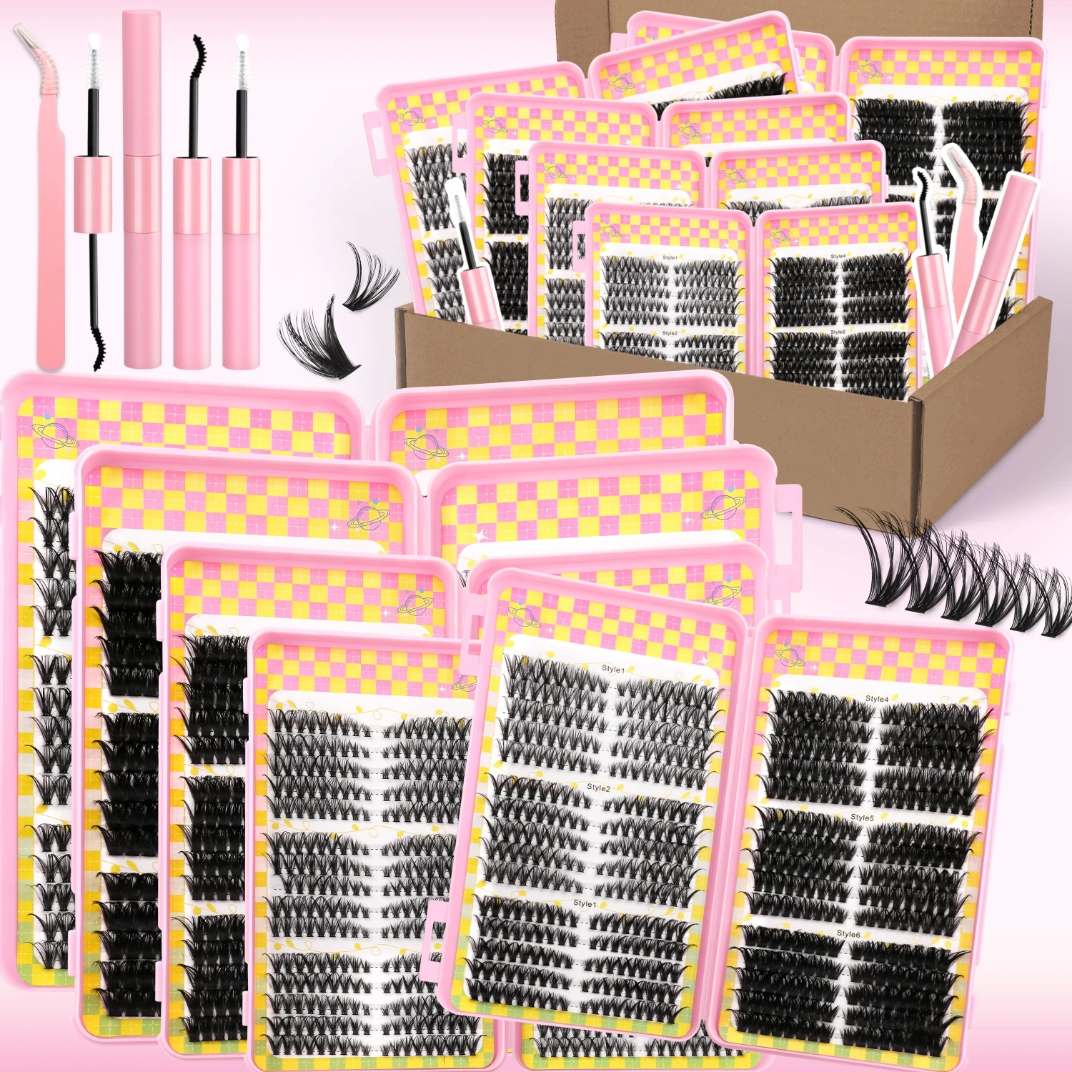 

Lasvirey High Capacity Lashes Kit Lash Clusters Book Mixed Tray Multiple Styles 8-16mm Individual Lashes Extension Makeup Tools
