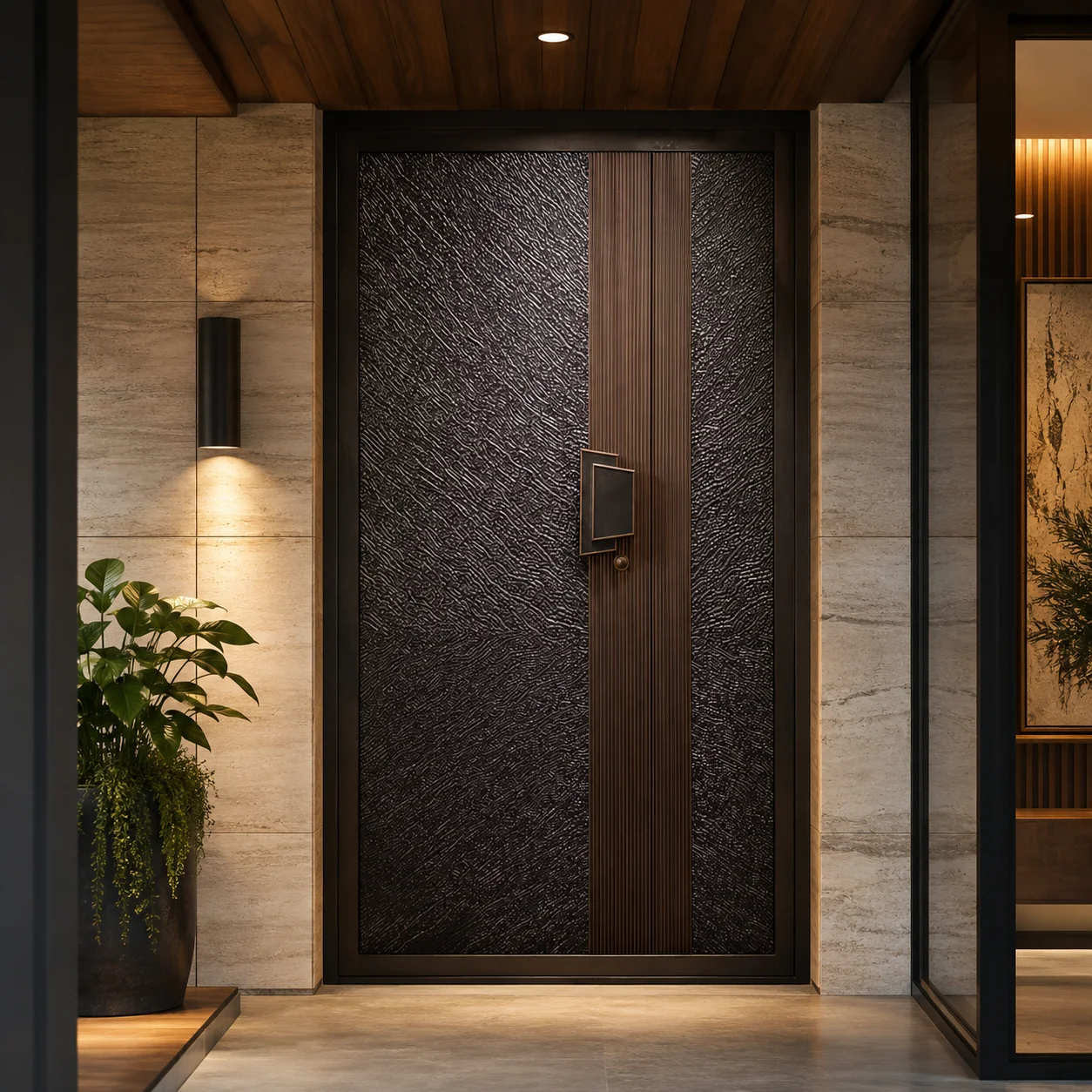 Textured Aluminum Front Door Single Door Cast Aluminum Exterior Entrance Custom Size Decorative Design for Luxury Modern Villa