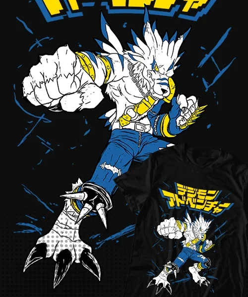 

Camiseta unisex Digimon WereGarurumon Batalla Cotton anime T-shirt