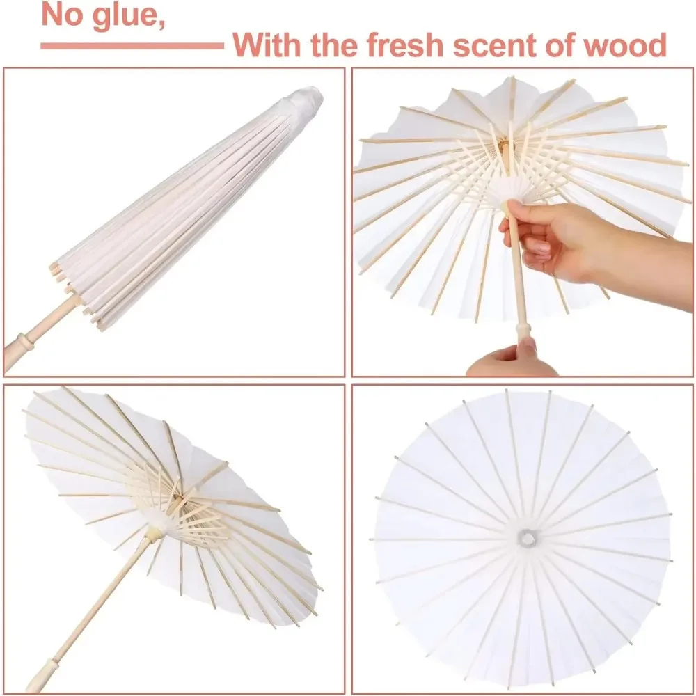 6pcs 60/84cm White Paper Parasol Umbrellas for Wedding Party Favor DIY Bamboo Umbrella for Bridal Shower Photo Props