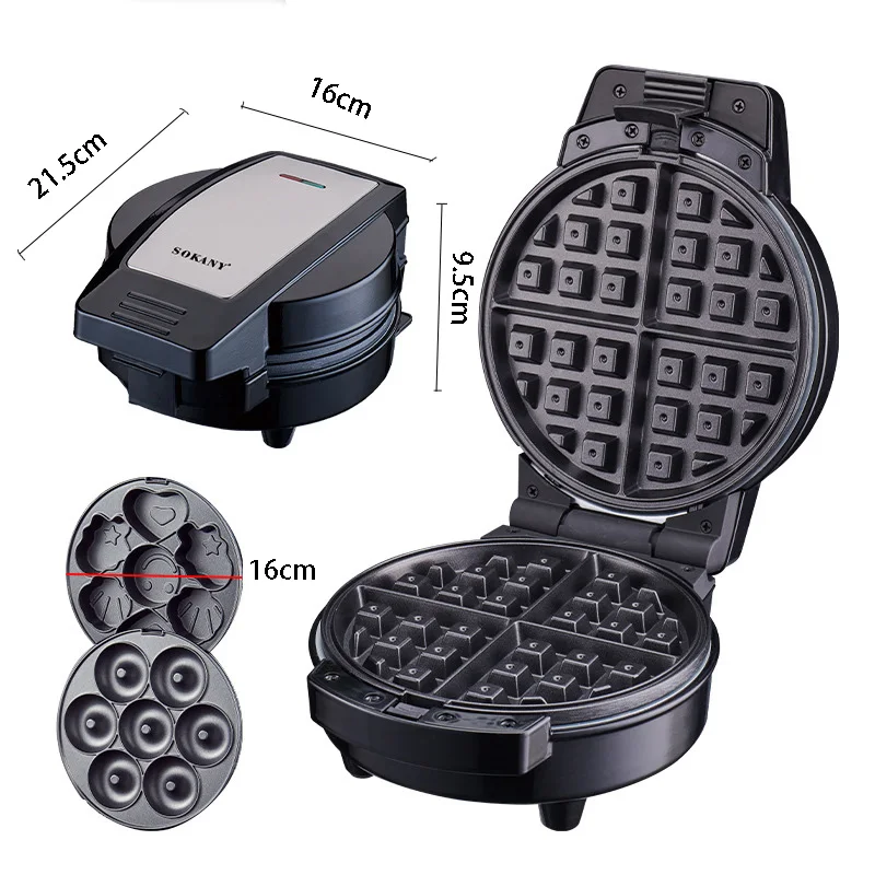 3 in 1 Electric Donut Maker Electric Cartoon Snack Cake Machine Waffle Sandwich Detachable Dessert Toaster